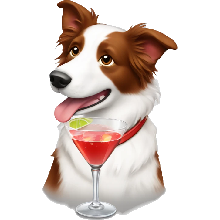 Red and white Border Collie dog drinking a martini emoji