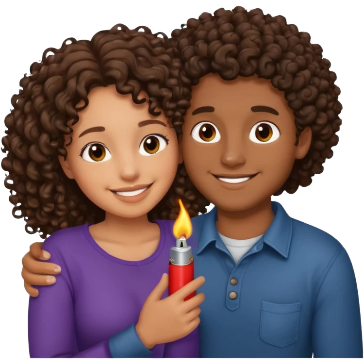 cuddling couple, male with lighter skin , deep brownskin girl with curly hair emoji