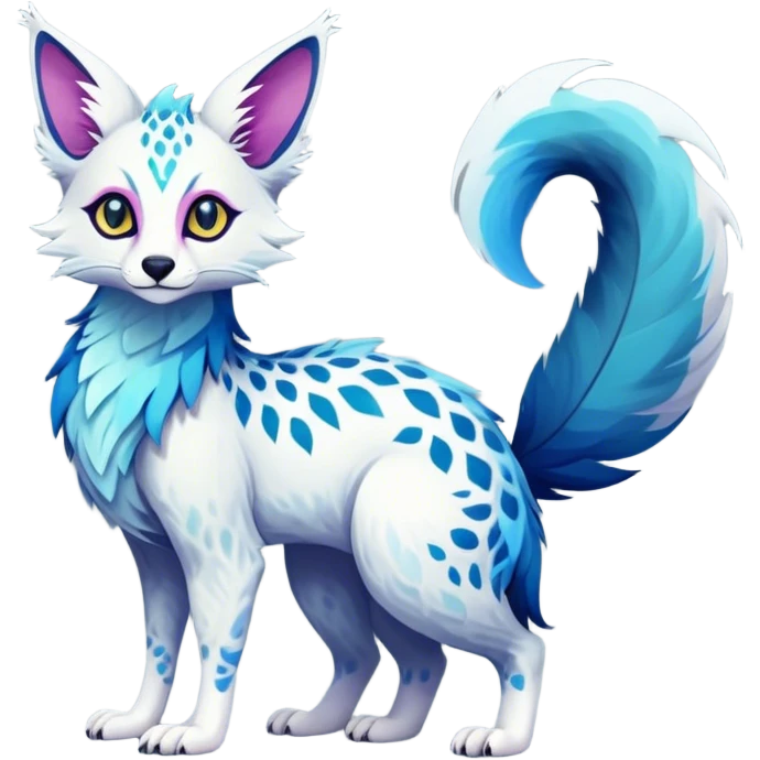 Feral Rare ethereal Fantasy vibrant colorful Vernid-Trico-species by LiLaiRa, random markings, tufted tail, tufted ears, full body emoji