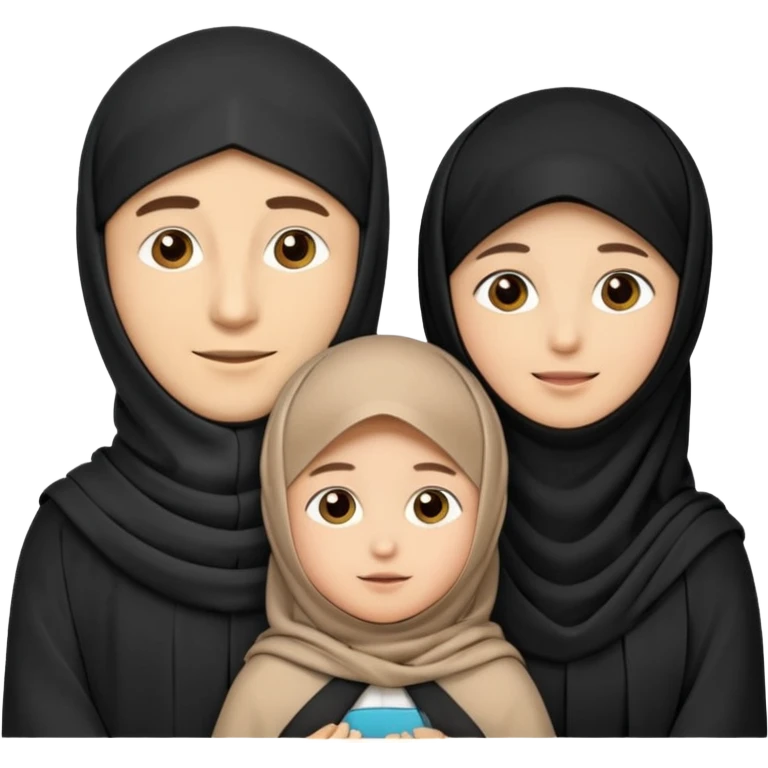 Lebaran. Keluarga terdiri dari Ayah dan ibu, 3 orang anak yang terdiri dari dua anak laki-laki dan seorang anak perempuan yang merupakan anak terkecil. Ibunya menggunakan cadar. emoji