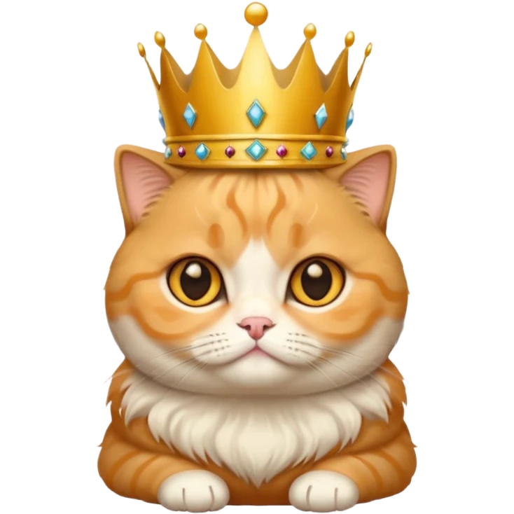 Orange Scottish fold with crown, folded ears queen  emoji
