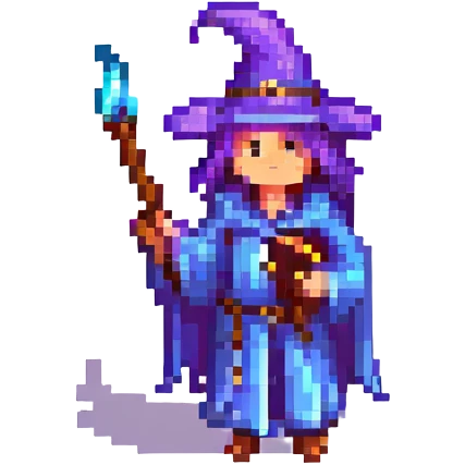 pixel art wizard casting a spell, RPG style, soft lighting, retro game aesthetic emoji