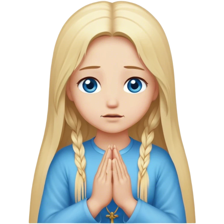 Cinematic realistic blonde with long hair, blue eyes prays emoji