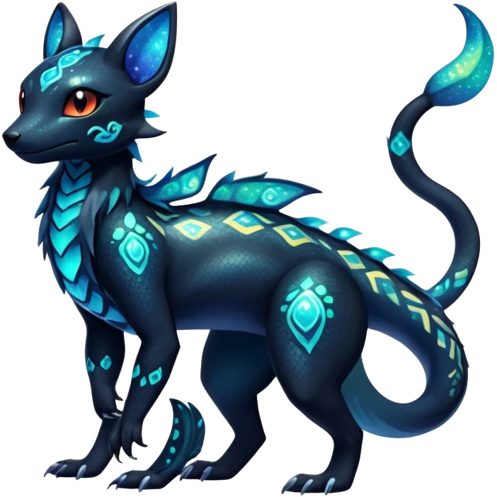 Colorful Iridescent Exotic Salandit-Aurorus-Umbreon-Fakémon-hybrid-creature (full body)  emoji