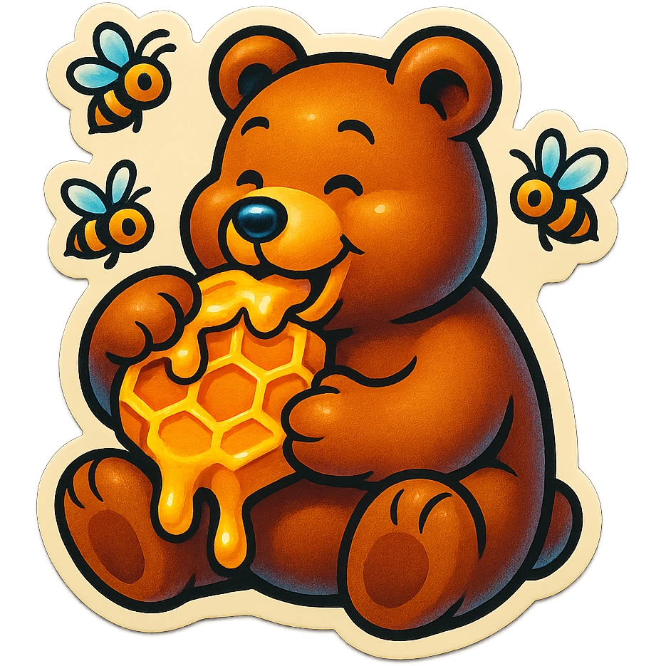 bear eating honeycomb with bees flying around emoji