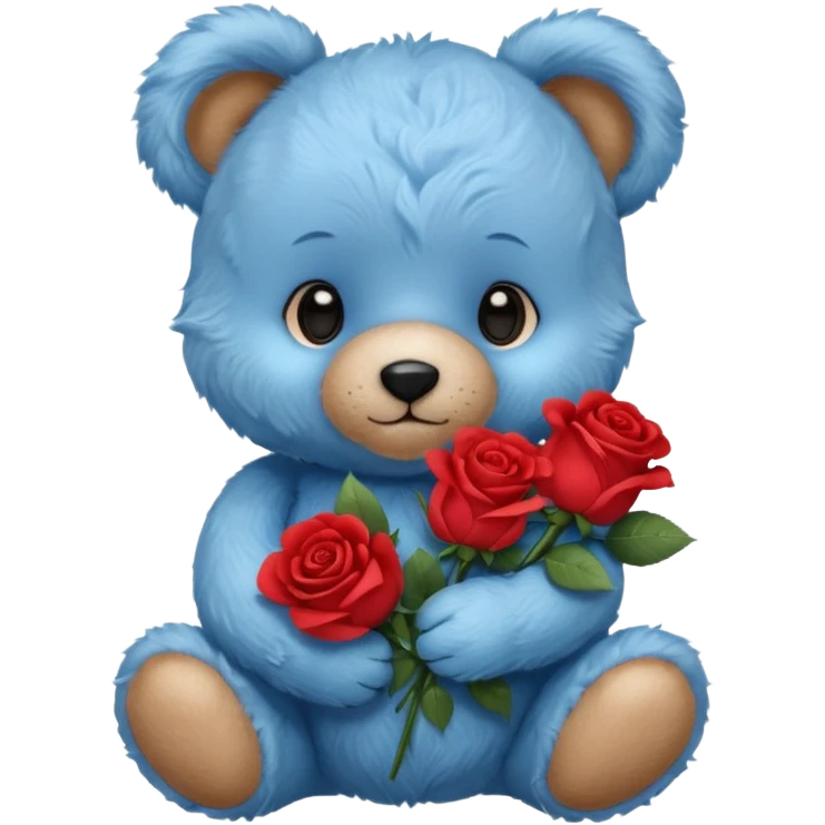 cute blue baby teddy bear holding roses  emoji