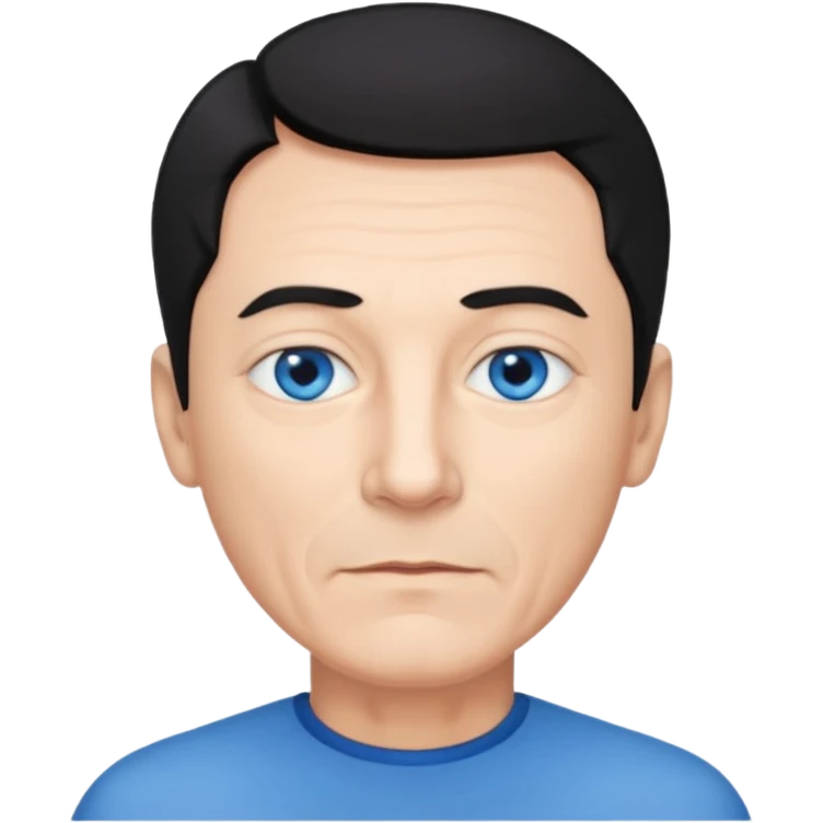 homme 60 ans menton pointu, yeux bleus cheveux noir courts  emoji