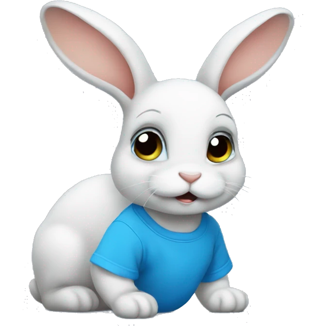 an anxious baby rabbit in blue t-shirt emoji