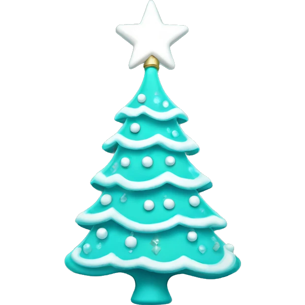 A turquoise Christmas tree decorated with white ornaments and a glowing white star on top. emoji