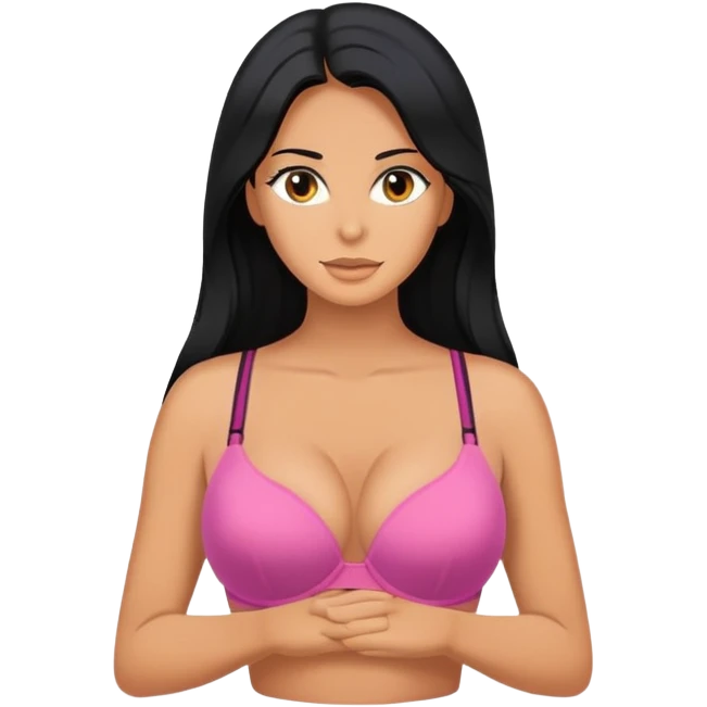 cooking, black long hair tanned woman, bra  emoji