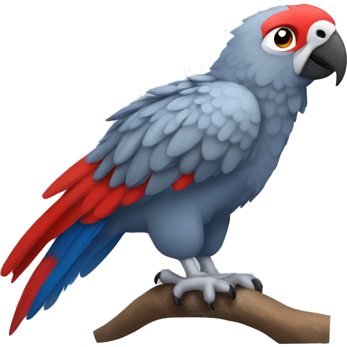 A large parrot. It has gray feathers and a red tail and its head is blue. It is very cute and small and very little annoying but quite noisy. emoji