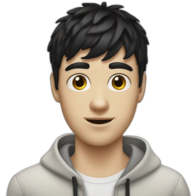 realistic white teenager guy with black bangs emoji