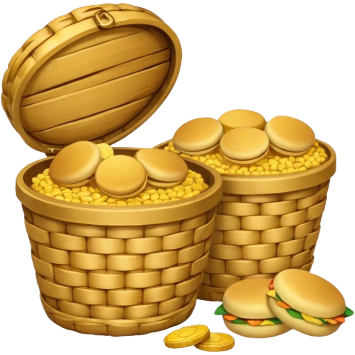 two baskets, one filled with money, another with colombian arepas emoji