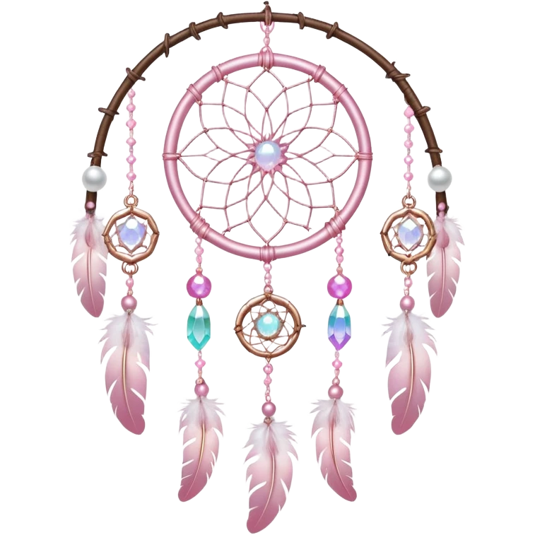Hanging Iridescent pastel pink sakura crystals white-pearly suncatcher dreamcatcher with bells and feathers emoji