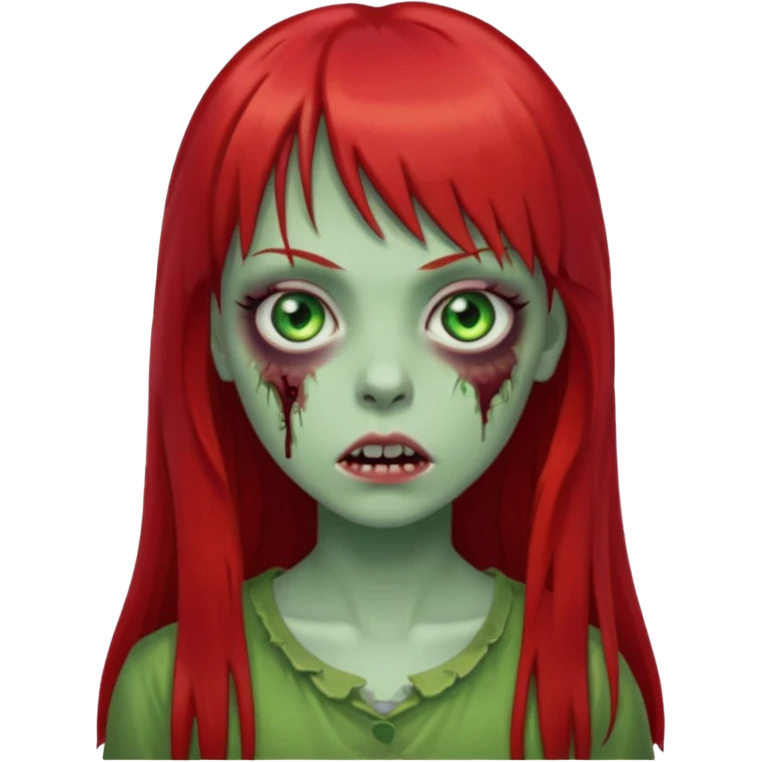 create a zombie girl with red long hair and straight bangs emoji