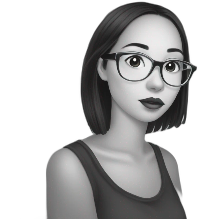 graphic tablet wacom using by a girl with glasses and straihgt black hair and big lips emoji