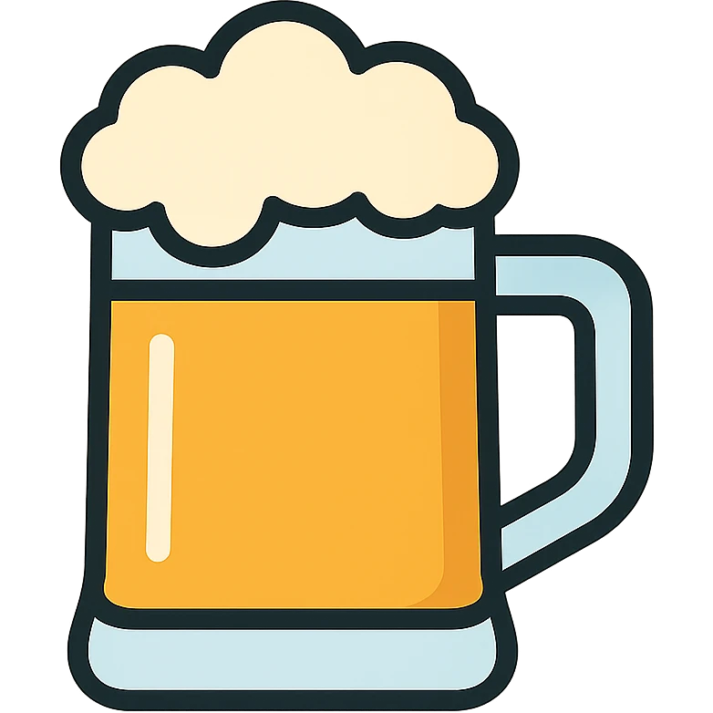 A beer mug with frothy foam, amber liquid, pint glass with handle emoji