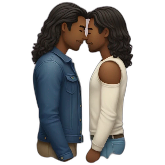 Gay couple kissing and one of them with medium long hair emoji