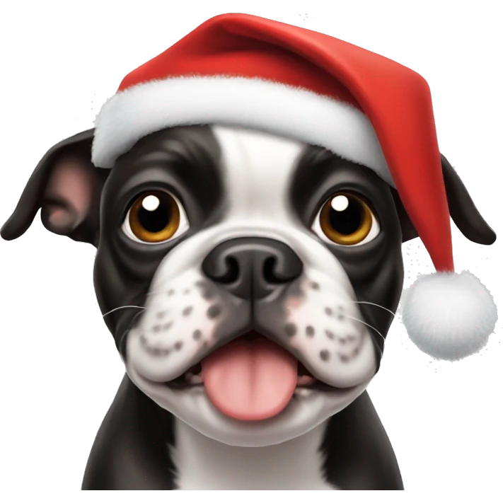 boston terrier dog wearing santa hat emoji