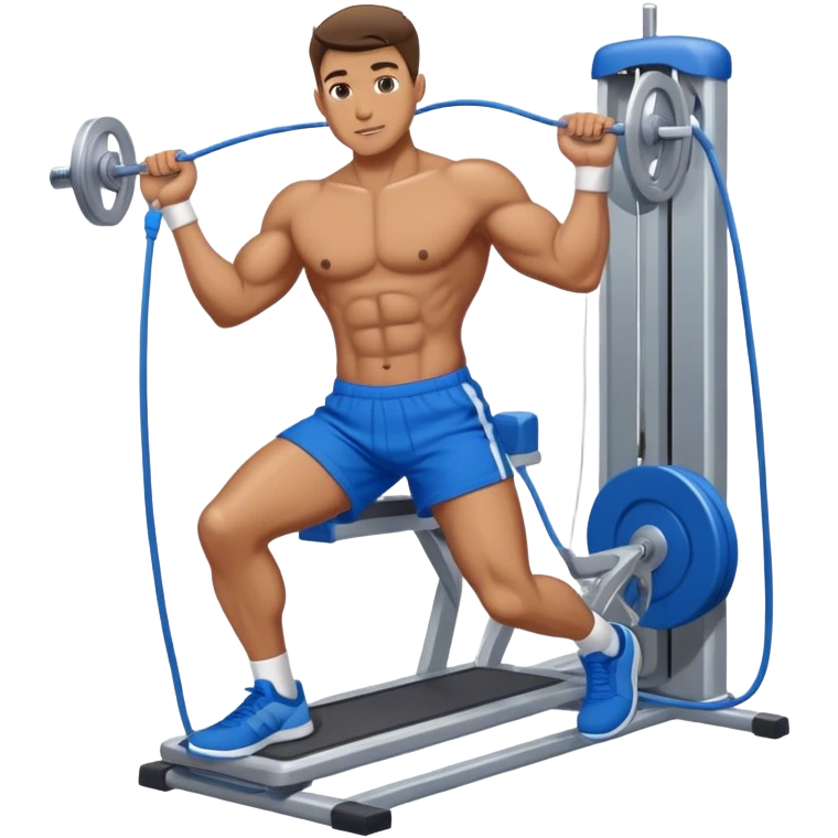 fit man with blue shorts using cable-machine emoji