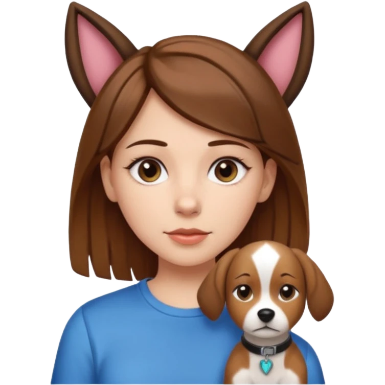 White girl with straight brown hair name is Valentina put dog ears on her and make he rlike like a bith but still not ugly just the dog prt of it and also have a shirt that says siri on it emoji