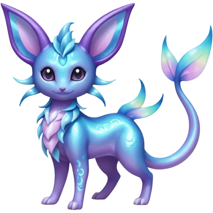 Shiny Sparkly Bioluminescent Glowing Espeon-Lumineon-Vaporeon-Amaura-Dragonair-Sylveon-Fakémon-hybrid-creature (full body)  emoji