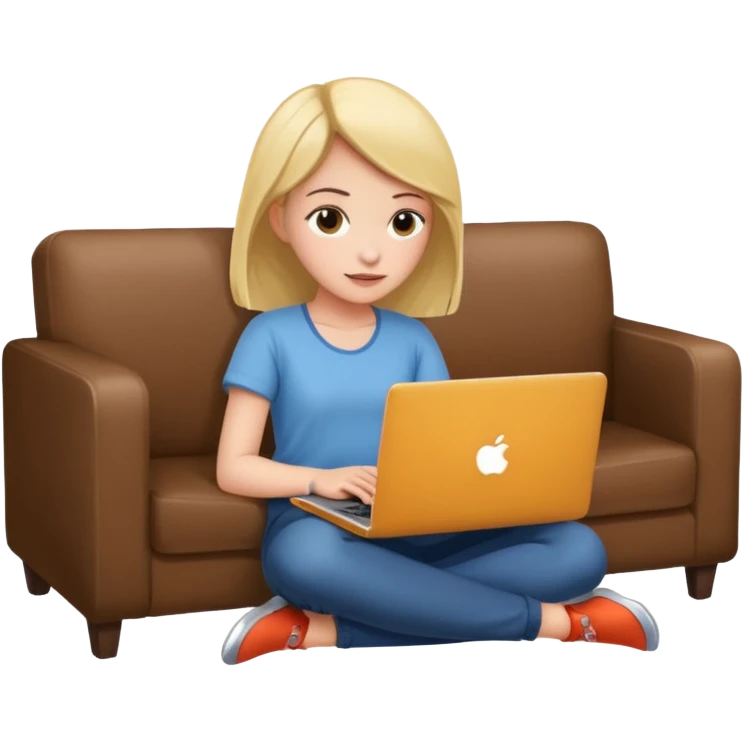 A girl is lying on the couch with a laptop, working emoji