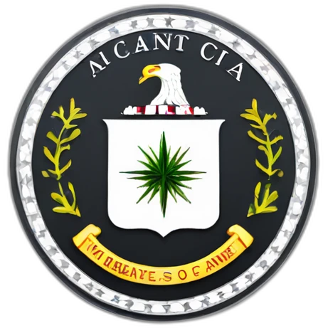 Cia logo saying cia inside. 2 arms the one holding glasses over the middle of the logo and the other gives a thumbs up  emoji