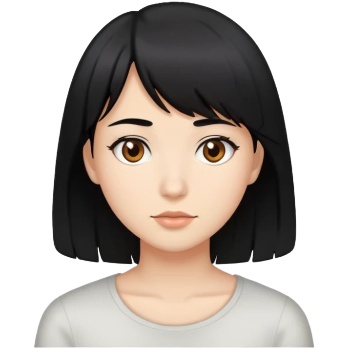 black hair with bangs (side bangs), brown eyes  emoji