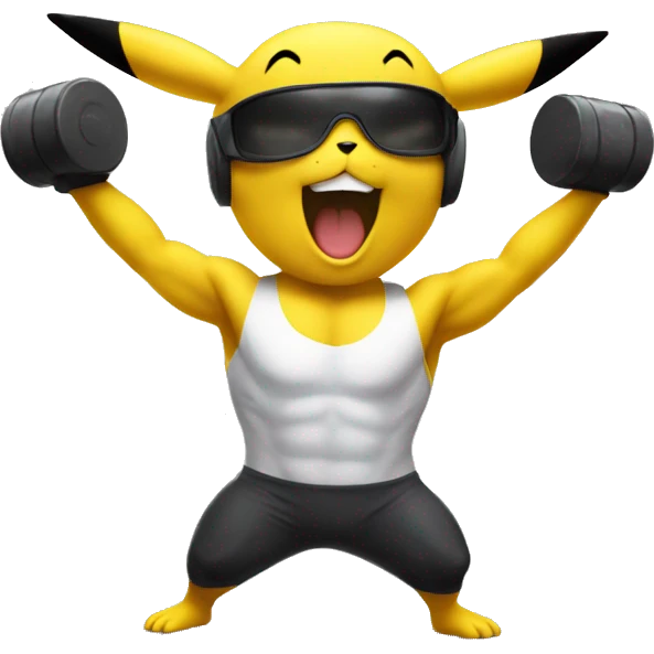 Pikachu cheering a white bodybuilder in training  emoji