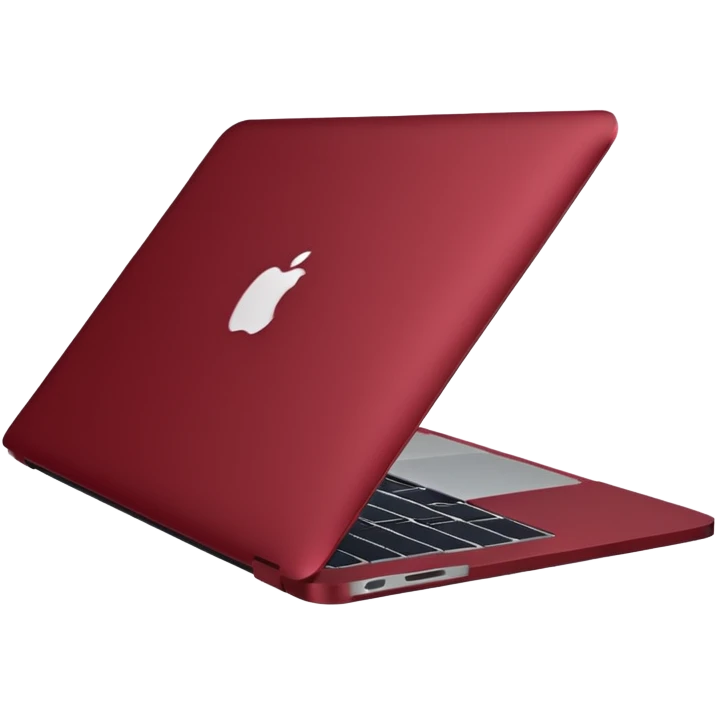 dark red coloured macbook, angled view, half closed emoji