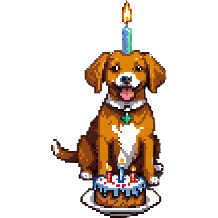 happy dog with candle-lit birthday cake emoji