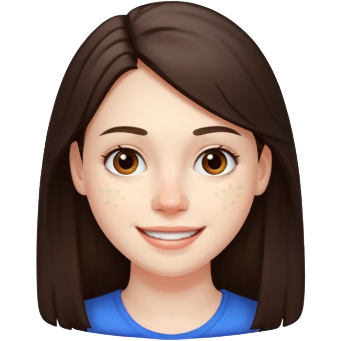 brunette with pimples on her cheek and forehead, still smiling (very visible spots) emoji