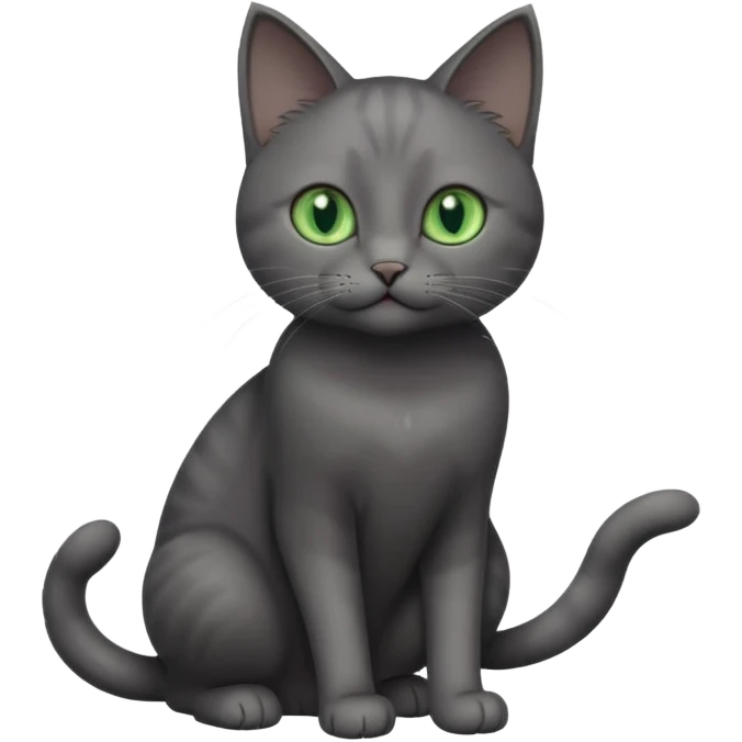 full body gorgeous solid dark grey cat with green eyes, white paws and white whiskers playing emoji