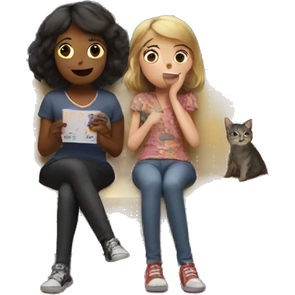 Two girls and a cat watching a movie in a house in Paris emoji