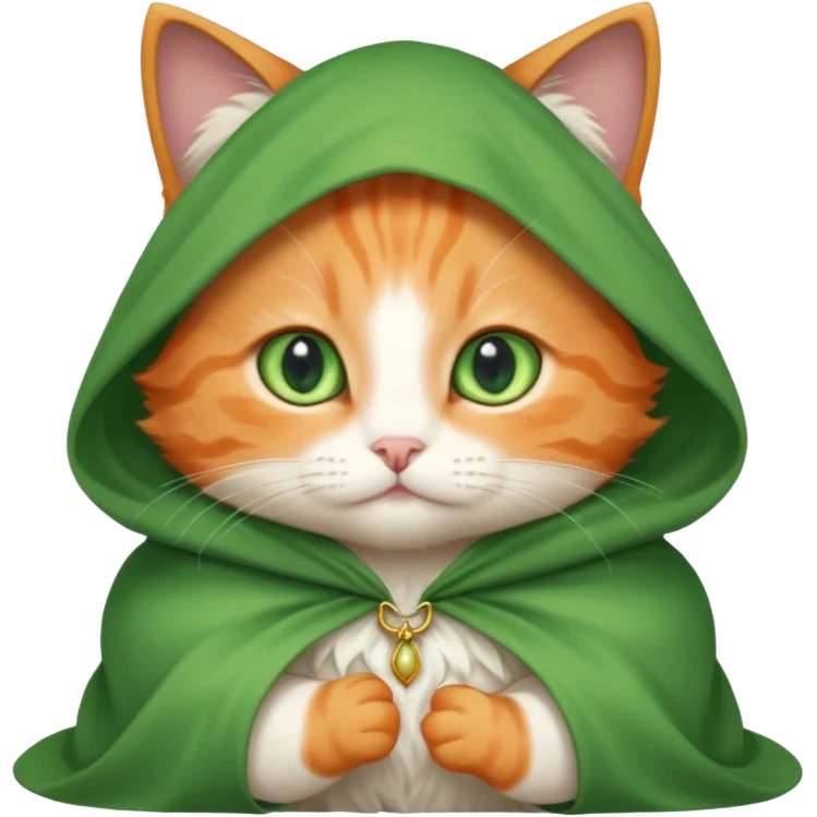 baby orange cat green eyes, in magic white cloak emoji