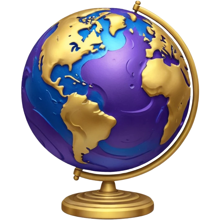 A metallic globe emoji for Mercury, with swirling blue, gold, and purple shades, emphasizing rough terrain emoji