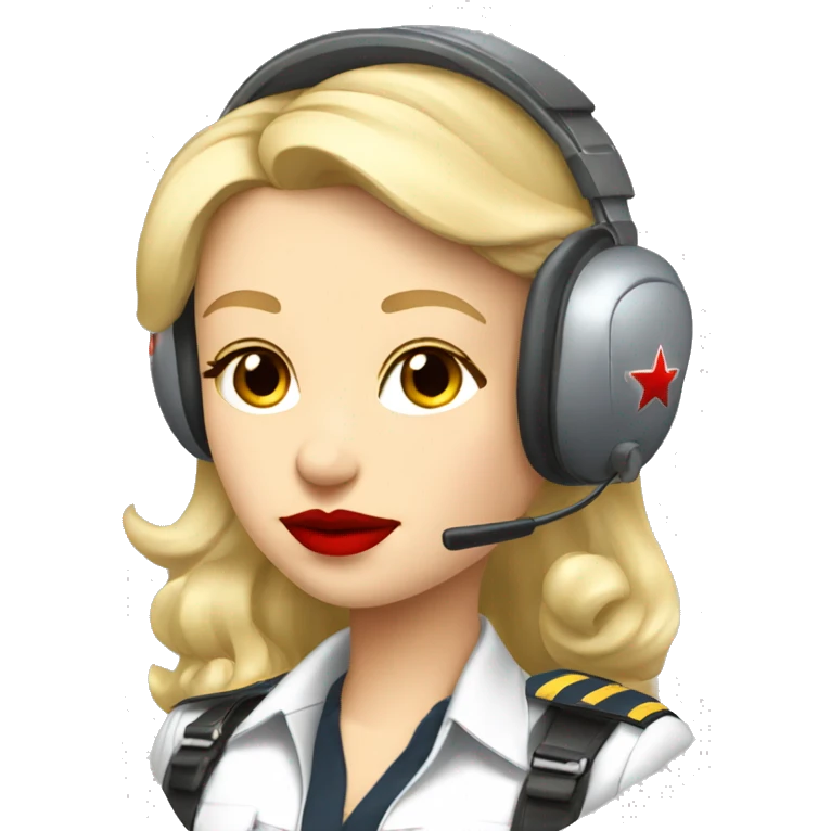 Blonde Russian pilot girl with red lips with airplane pilot headset   emoji