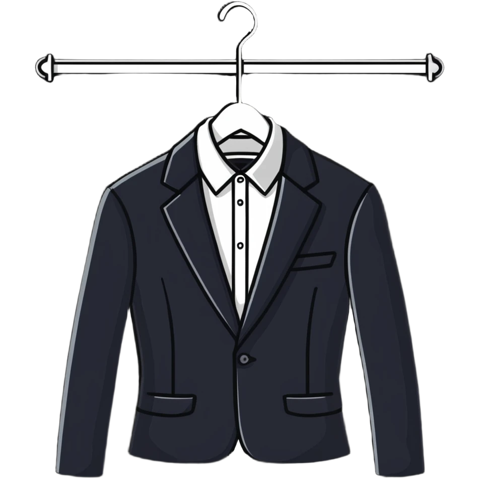 Clean minimal clothes hanger with suit jacket, professional wardrobe icon emoji
