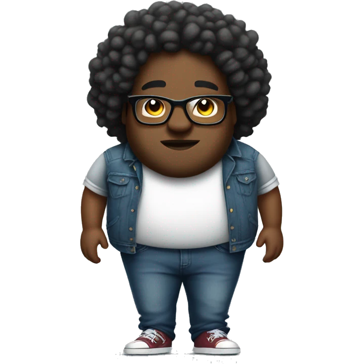black fat guy with curly hair, wearing baggy jeans and glasses hip hop style emoji