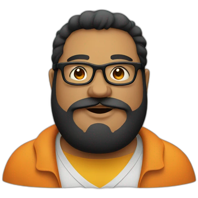 fat and bold guy with glasses and black beard emoji