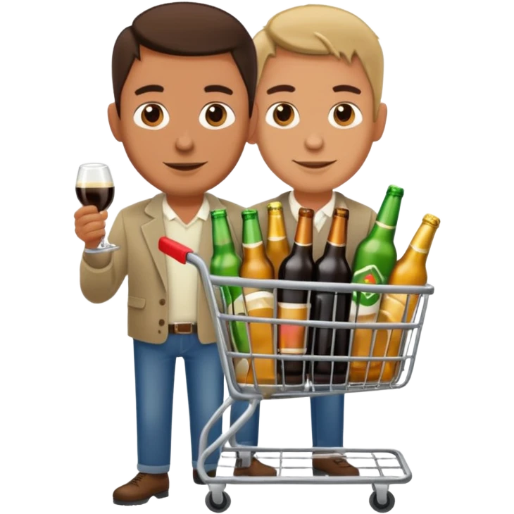 man with a shopping cart full of beers and wines emoji