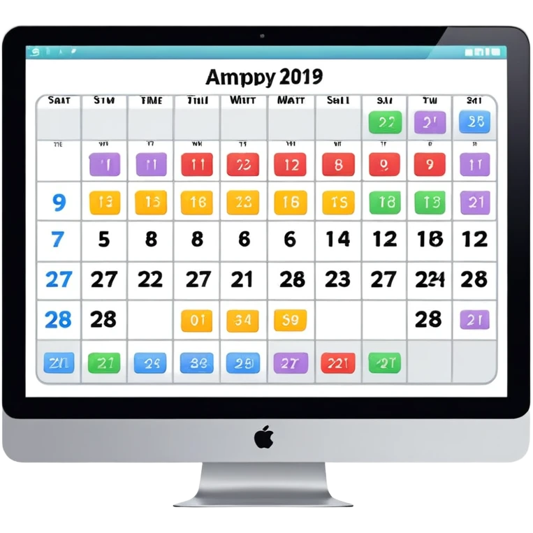 day-calendar with hours and client slots, some booked, on iMac screen emoji