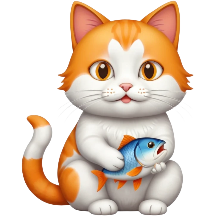 cat full body sitting holding a fish in its mouth emoji
