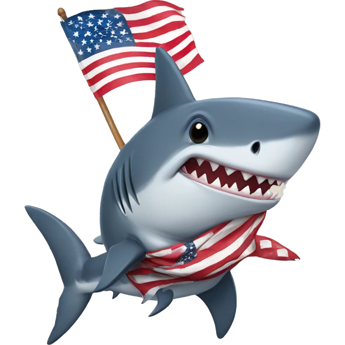 a shark with a rabbit ridding him with an American flag emoji