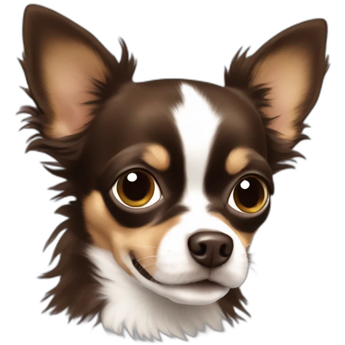 dark brown long haired chihuahua with baby-face emoji