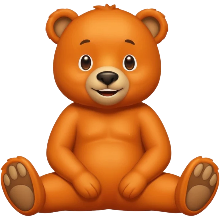 Create a orange friendly bear, make him look like from a kid cartoon and make him smile. Show his whole body. Make him look shy and cross his leg emoji