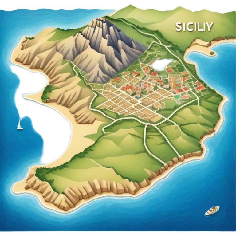 simple paper map of Sicily island, cartographic view, no buildings emoji
