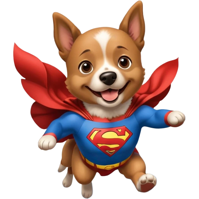 Dog wearing Superman costume flying through New York  emoji