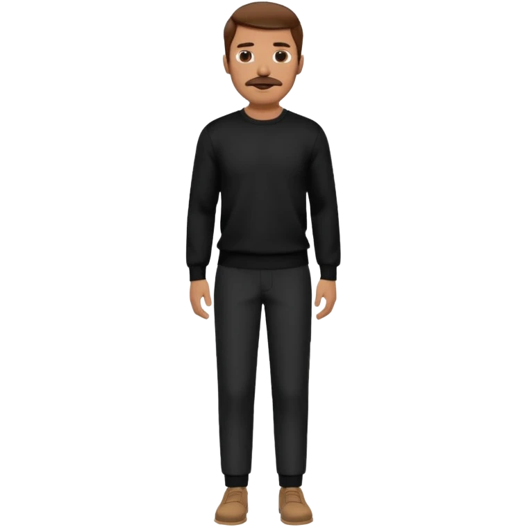 man with mustache, brown hair, 33years old, shirt, high temple Black pullover with a white shirt underneath and black fabric trousers 👕🖤👖 emoji